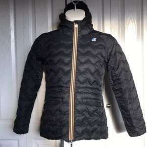 K-Way Quilted Black Puffer Jacket with Hood